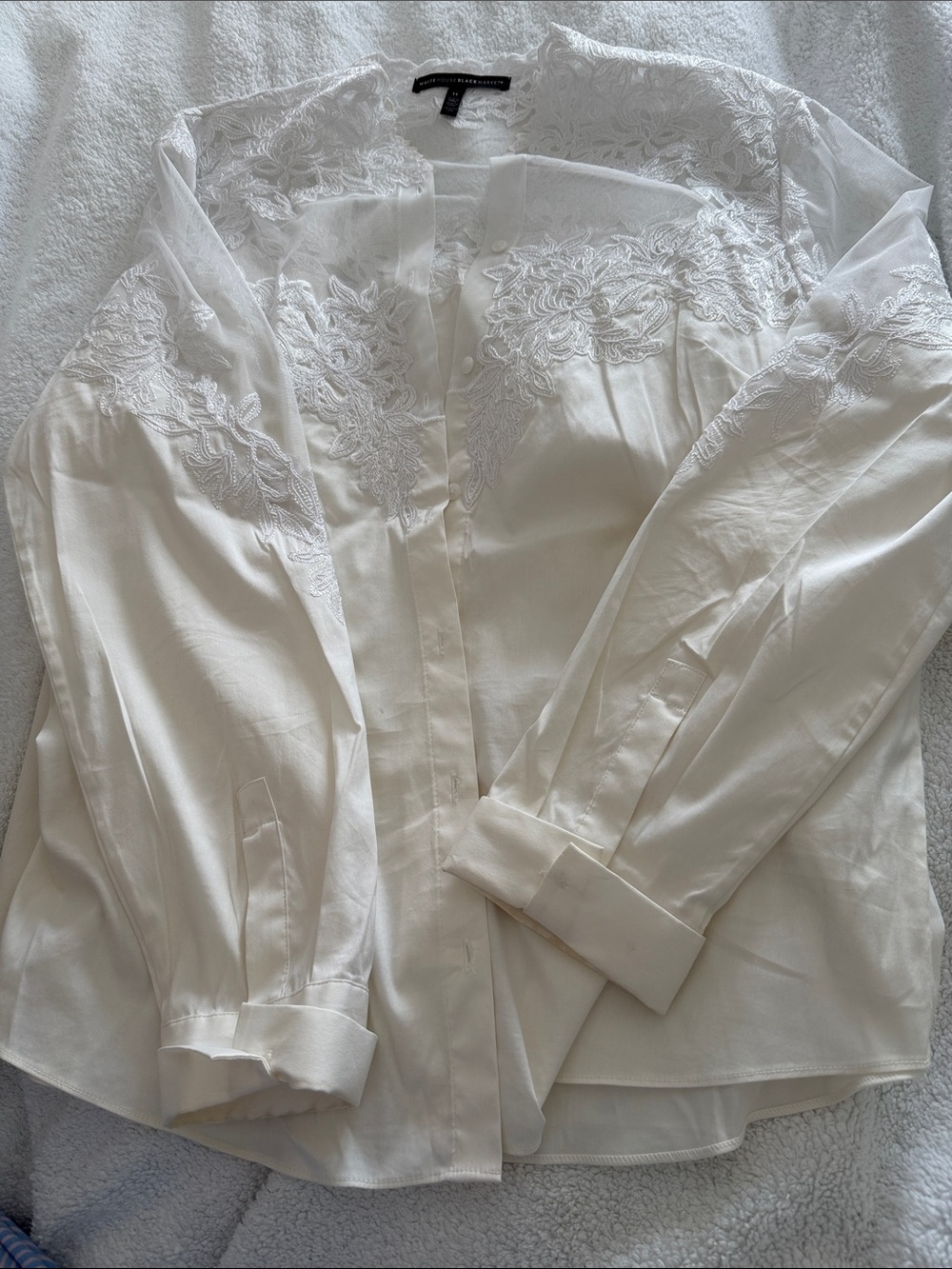 White House Black Market Ivory Lace Button-Front Blouse
